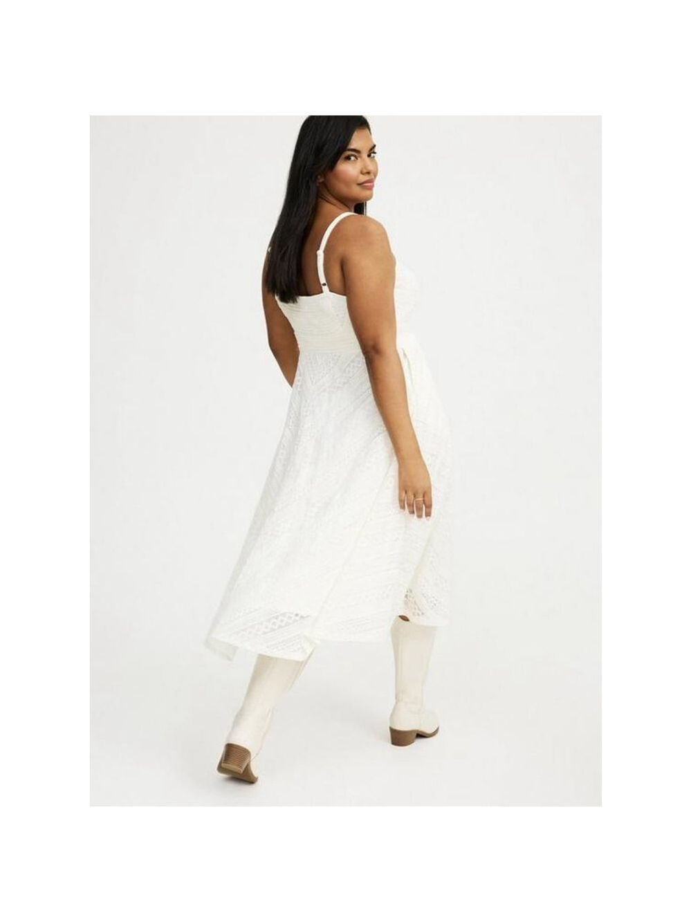 Women's Torrid Plus Size 0X White Midi Lace Skater Dress - Picture 3 of 11